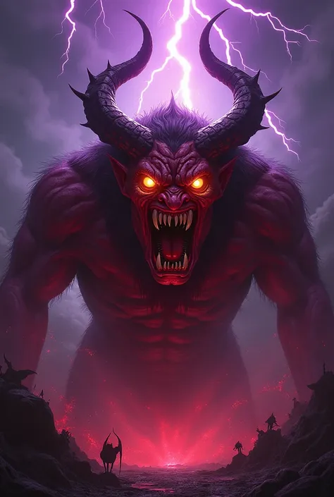 Red Troll face devil face rage with purple lightning in background more devil and darkness no mercy monster