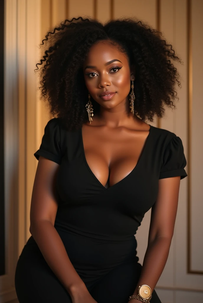 Crée une image ultra-réaliste en 8K d’une influenceuse métisse afro-française de 25 ans dans un maillot de bain sexy, avec des gros seins et grosses fesses, avec une peau caramel éclatante, des yeux marron clair profonds et des cheveux bouclés volumineux m...