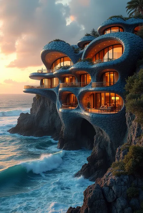 surreal architectural masterpiece blending a luxurious Mediterranean-style villa with the organic, flowing forms of a giant octopus. The villa's walls seamlessly merge with massive tentacles that wrap around balconies and archways, their textured suckers a...