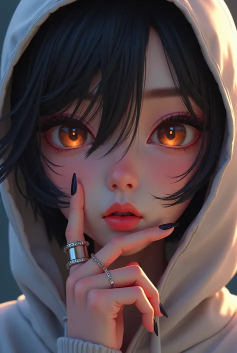 a close up of a person wearing a hoodie and a ring, a photorealistic painting inspired by Yanjun Cheng, trending on cg society, hyperrealism, realistic anime 3 d style, hyper realistic anime, realistic anime artstyle, anime realism style, 3 d anime realist...