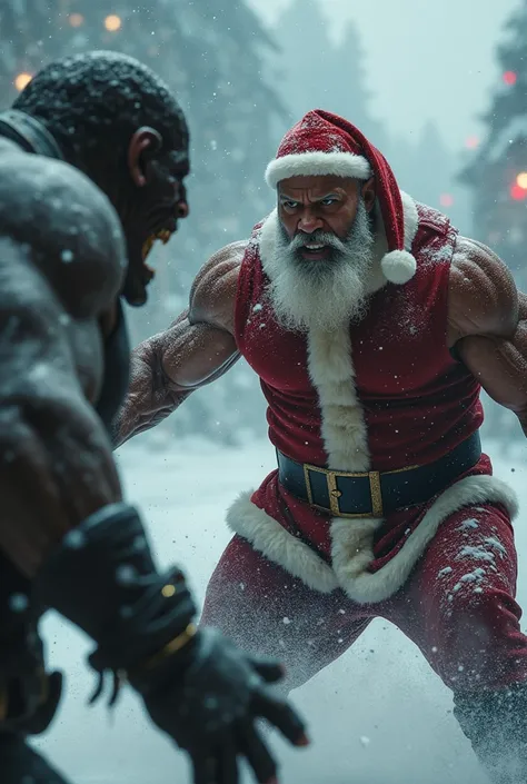 Dwayne Johnson angrily fighting demon to save santaclaus 