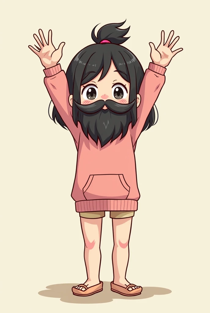 Draw an anime girl with a mustache with arms in the air and a beard with a lot of hairy armpits