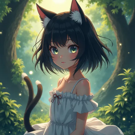 anime style cat girl with black hair