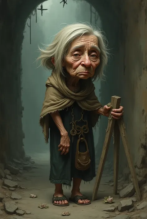 Abandoned old woman cartoon