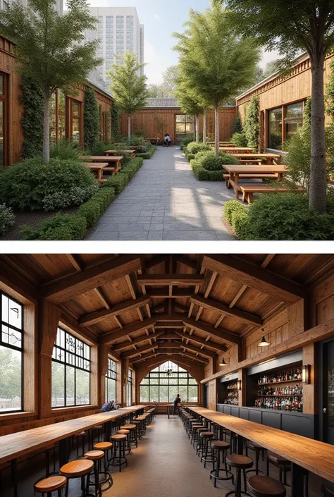 Example Inspiration  
- **Urban Oasis**: A city beer garden with vertical wooden planters and repurposed pallet furniture.  
- **German-Style Hall**: Heavy timber beams, long communal tables, and a rotating selection of imported and local drafts.  