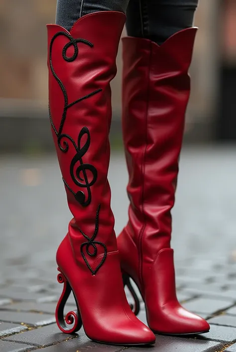  Knee-high boots,  with clef heel , and heart design 