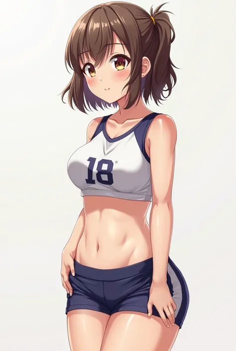  anime character , with volleyball clothing , With nipple sample, And marking the vagina with shorts