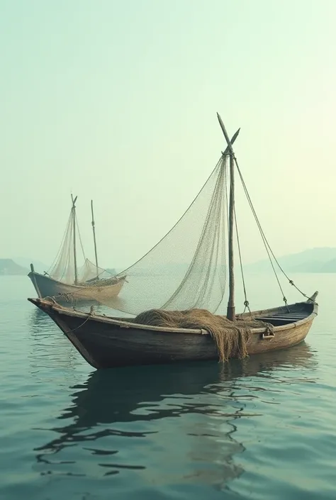 Imagine two African fishing boats, sur lesquelles on aperçoit les filets 