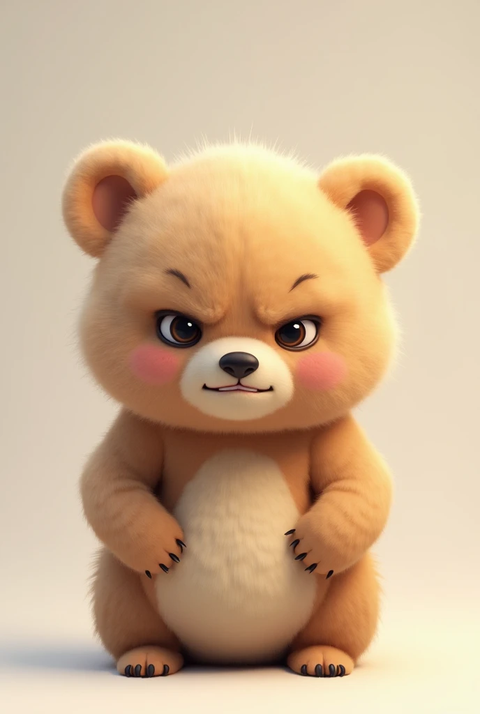 Baby bear with a cuddly appearance and an angry face
