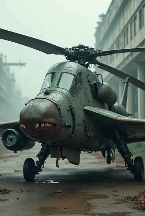 Soviet combat helicopter with a horse's muzzle instead of a cockpit