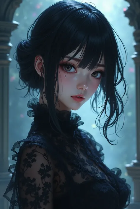 Anime character with black hair and eye Sharing