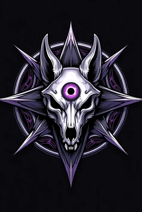 Create motorcycle club emblem with the name Seven Keys ,  seven-pointed star with a wolf skull with a third lilac eye 