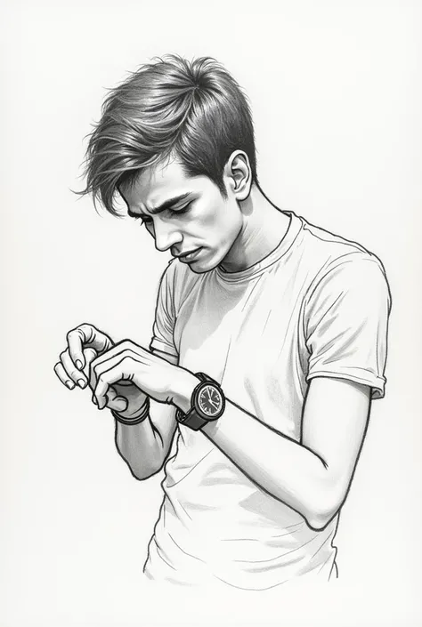 Hand drawing sketch of a person looking at the wristwatch 