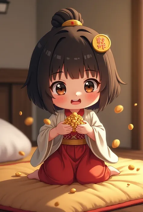  top quality、 high resolution、( HD:1.2)、 Masterpiece、 detailed background on a futon、Realistic、 RAW photos 、
On the night of Setsubun 、 The figure throwing beans was like a little shrine maiden {x} A cute girl clutches roasted soybeans tightly in her littl...