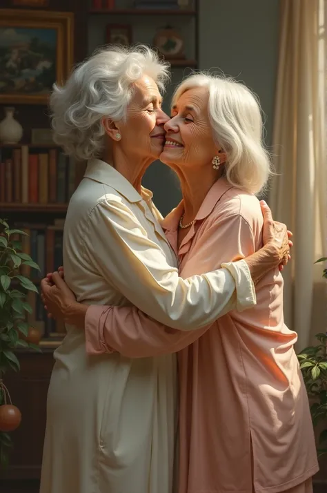 Angel-shaped grandmother hugging her granddaughter teacher
