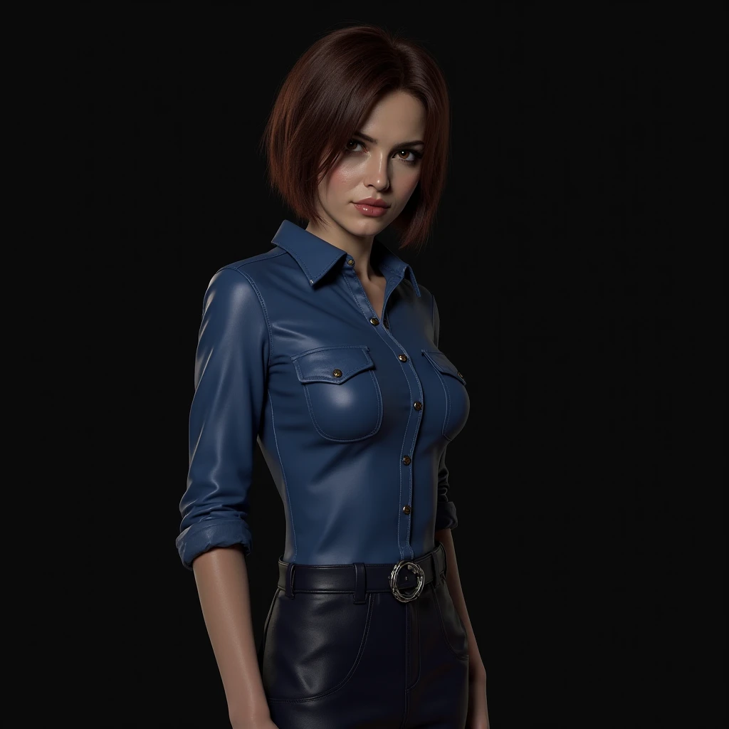 ultra realistic. Jill valentine from RE3 remake. wearing a blue shirt and mini skirt. Beautiful. pretty. quality lighting. shiny skin. looking at viewer. pretty eyes. detailed body. close up shot
highest quality. pretty cosplay. pretty face 