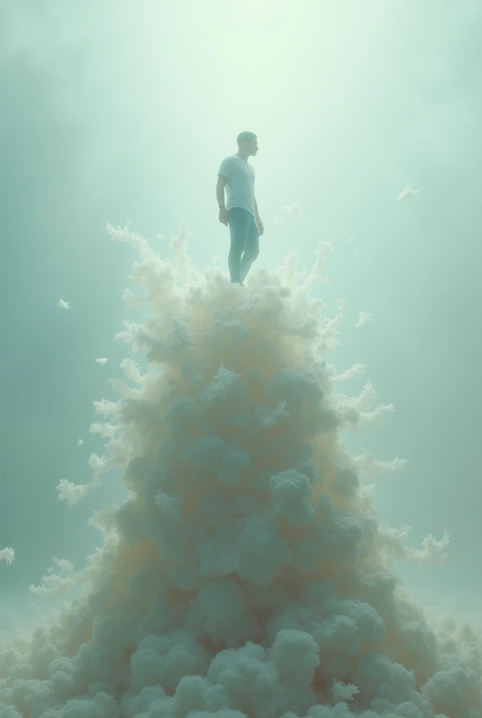 a man climbs into a dreamlike pile