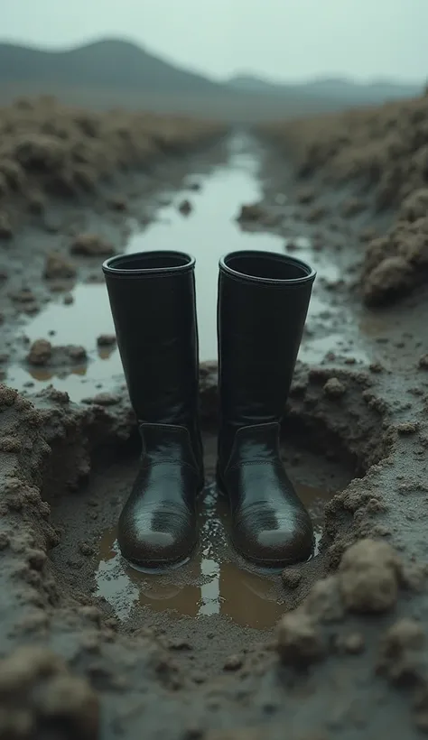 Black Boots stuck in deep mud 