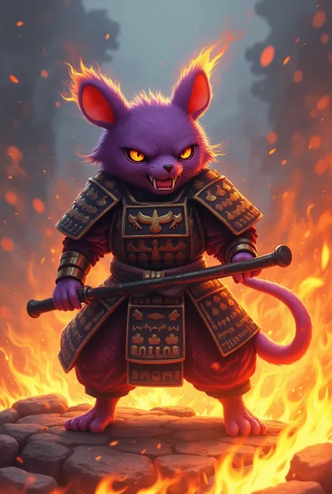 Pokémon Rattata Samurai on fire