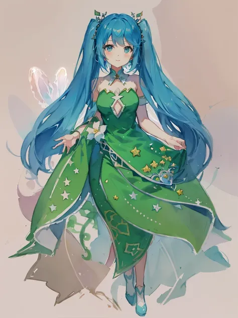 there is a picture of a paper doll with a green dress, jellyfish priestess, alien princess, jellyfish shrine maiden, loli in dress, hatsune miku, space flower fairy, astral fairy, anime princess, anime art nouveau cosmic display, magical dress, hatsune mik...