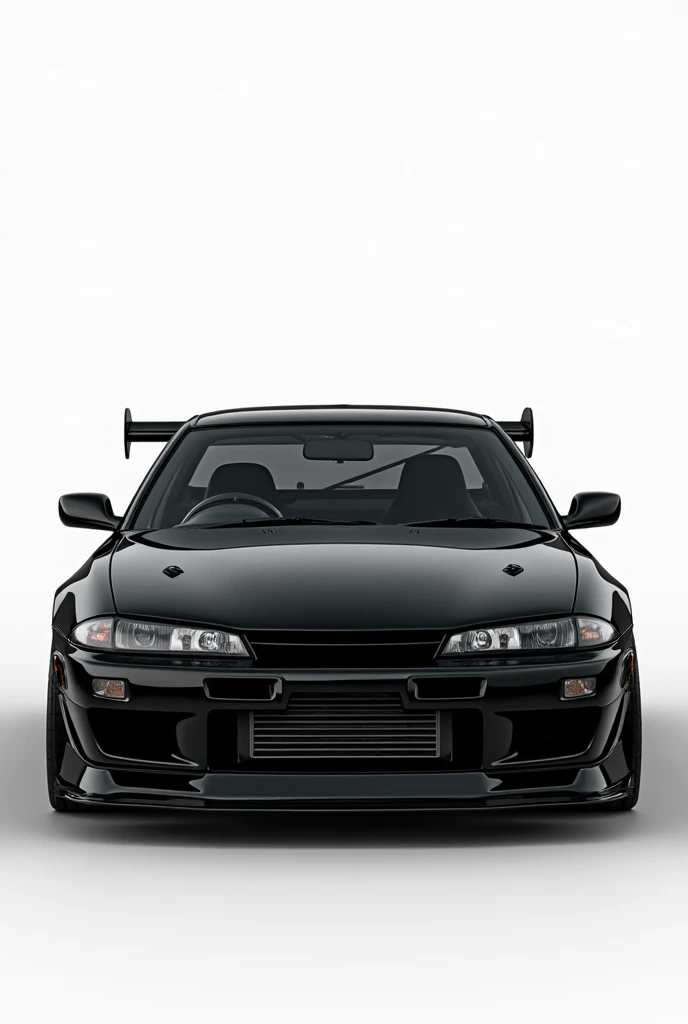 Create an all-black Nissan Silva s15 with gray details showing the back with a png background 