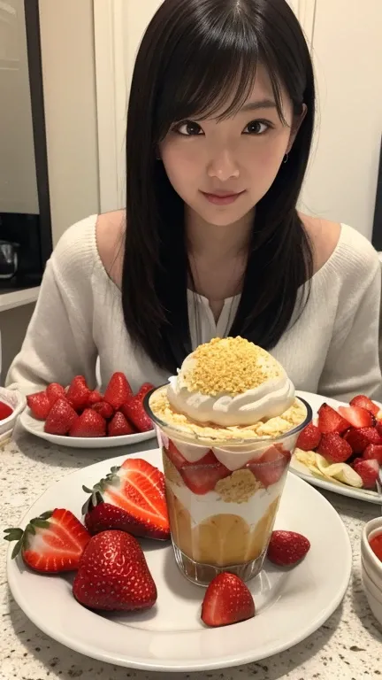  girls、I'm about to eat a jumbo strawberry parfait