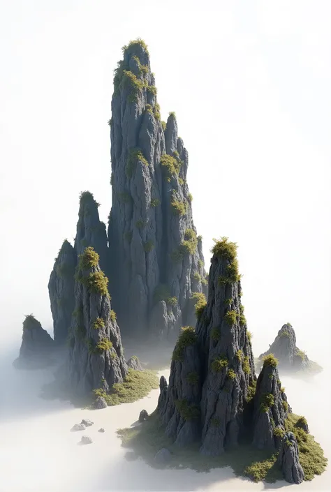 a detailed ancient mossy rocky cliff,3d render,high quality,photorealistic,octane render,unreal engine,realistic textures,physically based rendering,highly detailed rock,moss, 3d prop game dev, bwithe backdrop.