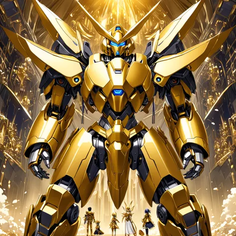  Masterpiece,  top quality、 giant robot that uses alchemy 、Humanoid、golden armor 、 in one {x} fantasy world、A 。