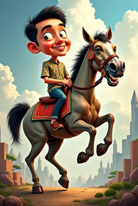 4 Dimensional Caricature of Indonesian Man Riding Horse