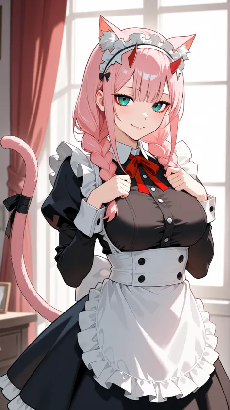 Zero two with braided hair HD model,  big bust, with maid ,  with cat's ears and tail 