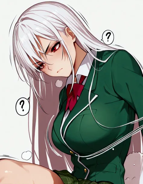 masterpiece, moka,white hair, long hair, red eyes,,school uniform, white hair,long long hair, bang,, long hair,Big breast, serious face,, details,perfect, details master pieces,high quality,, feminine, perfect,realistic, perfect , proud, perfect legs, musc...