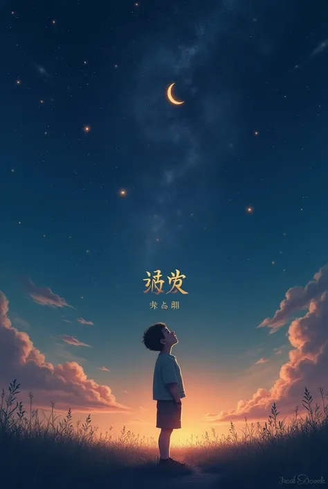 
"A melancholic and heartfelt CD cover depicting a nostalgic scene. A grown-up  stands under a night sky, gazing up at the stars with a longing expression, as if searching for a lost loved one. In the sky, a faint, glowing silhouette of a mother’s face app...