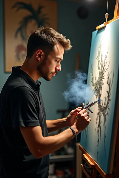 Man with an airbrush painting 