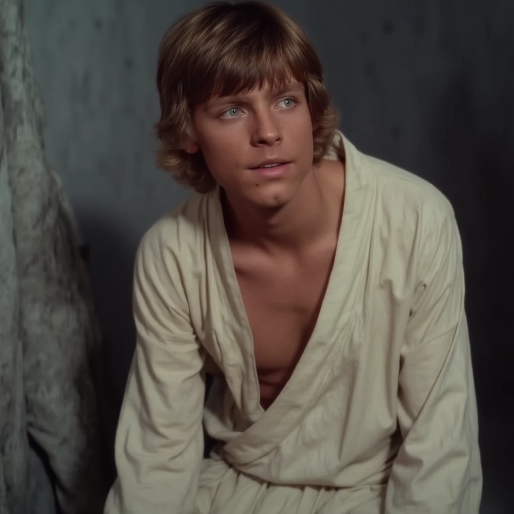 “A smile Luke Skywalker takes off his white clothes and gets naked