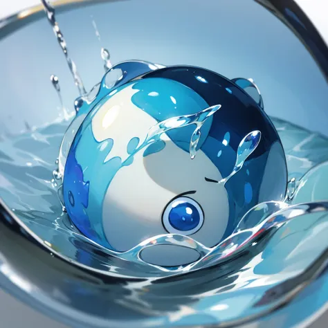 CloSe-up of blue toy，  watercolor nendoroid , blue tranSparent jelly,  character covered in liquid, luminouS Water element, Water Type, irideScence Water element, Water element,  attractive! C4D, Gooey Shiny reflective joy, ,  attractive character, Soft bu...