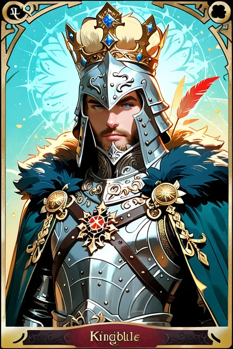 game card , in-game card with an image,  Knight Arthur  " King of Knights "
armor:  golden ,  with blue accents .  On the chest is the coat of arms of the kingdom : lion or sword . armor сияют,  emphasizing its nobility .

cloak:  White or blue ,  With gol...