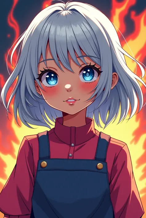   STYLE MANGAS 2D SHONEN alyana une fille enfant de  10 ans tres belle avec des cheuveux argenté avec des ueux bleu clAIR sa couleur de peau est bronzé avec un style de managas  dessin 2d mangas shonen incoyablement 