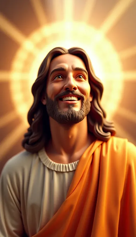 Create a 3D biblical picture of Jesus Christ hasppy