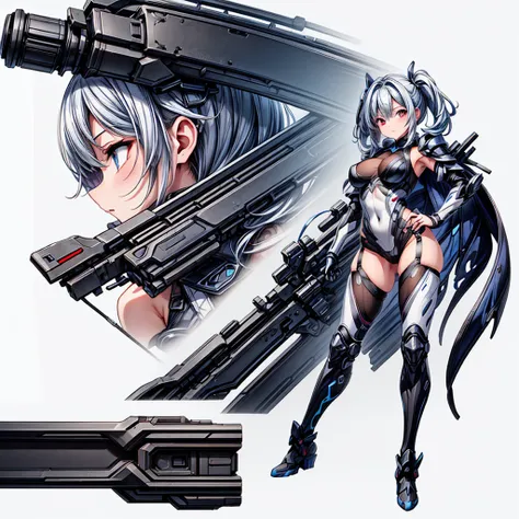 ( Masterpiece,    top quality ), (    Perfect Athletic Body    :1.2), (  detail hair to lick your ass ),  very detailed,    anime style ,  full body,    Cyberpunk Ninja Musketeer Girl, Wearing techwear, Blue Accessory    ,   Giant Tech Gun Gear   ,  Black ...