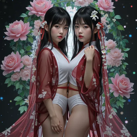 Exposed Open Gigantic Cleavage, CoveredNipple without Bra, Transform into 8K UltraDetailed Live-Action, Photorealistic, ExtremelyDetailed Professional Photography of KAWAII FUNDOSHI Girls at HAKATA GION YAMAKASA, FullBody from below, MagicHour Miracle, Eth...