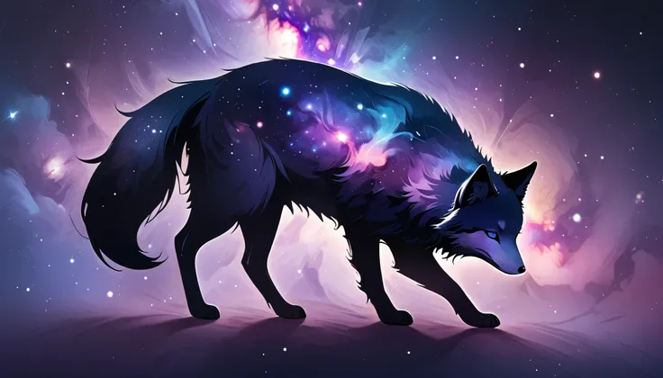 a fox with blue pink purple galaxy fur