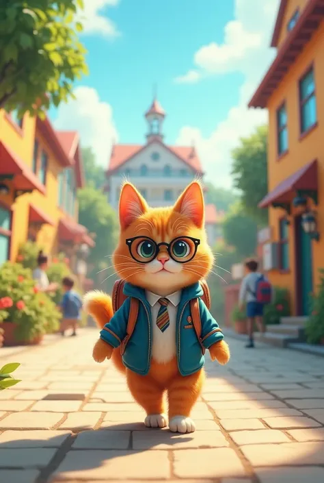 Cat going to school 