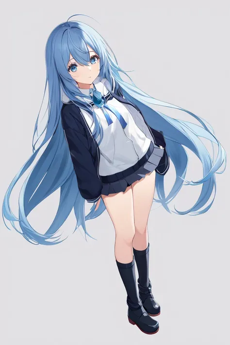  1 girl, solo,  long hair,  high resolution,  high resolution,  simple background, Blue Hair/ light blue hair,アニメ,ロングブーツ