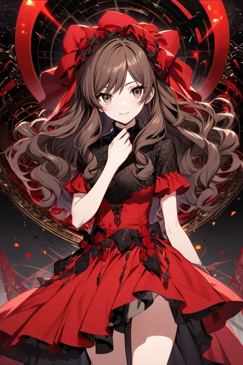 You can create a girl with wavy hair at the tips and dark brown eyes in a red dress 
stylish