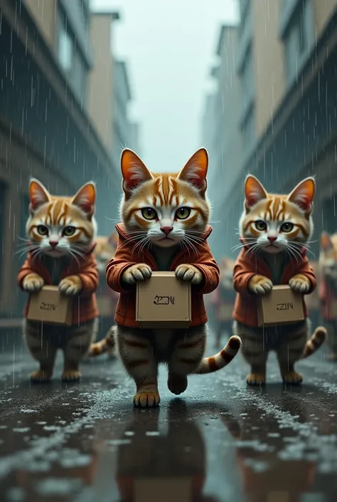 Cats work during sad rain