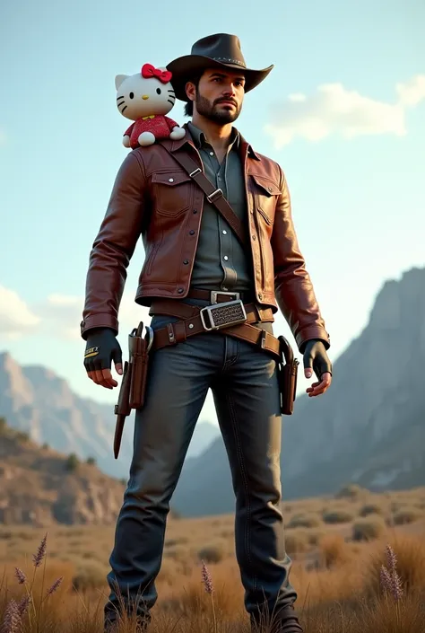 Arthur Morgan con hello Kitty 
