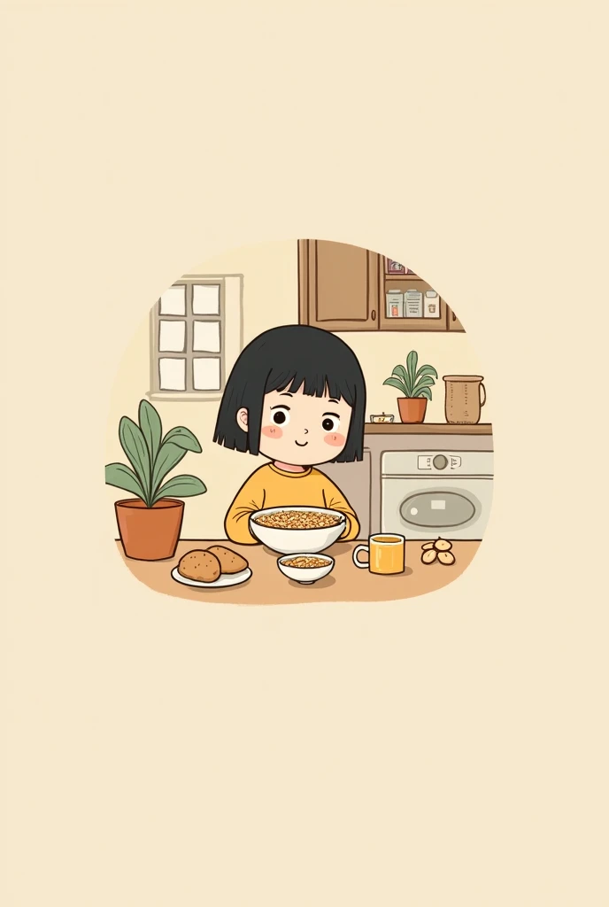 (visual schedule) make an easy drawing of a girl who's eating breakfast same girl in the picture you provided above 