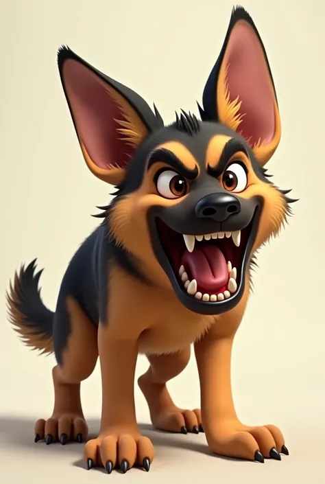 German shepherd dog showing his teeth with his ears back a little hunched his tail hid animated art