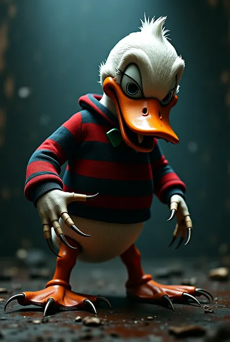 Donald Duck merged with Freddy ,  as upset and dark as possible