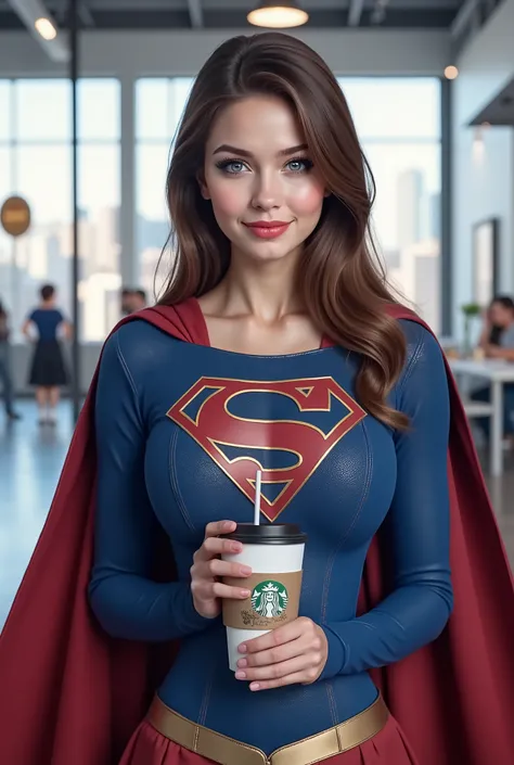 there is a BLUE EYED ASIAN GIRL that is holding a cup of STARBUCKS coffee, anime girl in real life, realistic young BRUNETTE girl, portrait of cute BRUNETTE girl, cute natural anime face, kawaii realistic portrait, realistic anime 3 d style, attractive ani...